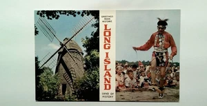 Historische Long Island Windmühle & Indianer Hoop Dance Postkarte - Bild 1 von 2