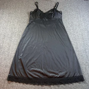 Camicia da notte vintage Vassarette nera nylon pizzo slip - media 36 - made in USA - Foto 1 di 11