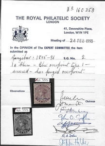 Zanzibar 1895 India 1a Plum with Blue Overprint is Forgery SG2 Per RPS Cert - Picture 1 of 1