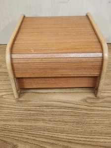 Vintage MCM Teak Tech Tambour Roll Top Wood Storage Box CD Floppy Disk Storage - Picture 1 of 10