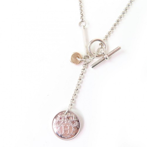 HERMÈS Collana HERMES Exlibris Pm Ag925 Au750 ciondolo argento oro made in France peso