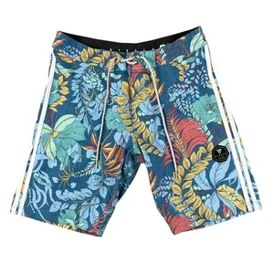 Vissla Shorts Mens 29 Blue Floral Stripe Stretch Boardshorts Hook Loop w/ Pocket - Picture 1 of 13