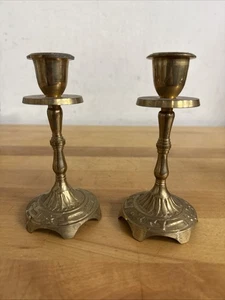 Two BRASS CANDLE STICK HOLDER - Shabbat Judaica - Made in India - 5” - Picture 1 of 7