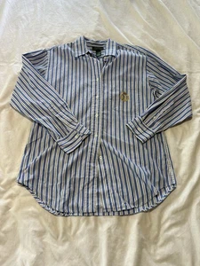 Lauren Ralph Lauren Crest Embroidered Striped Shirt - Size 10 (Fits Like Large) - Picture 1 of 7