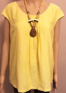 Vince Yellow Cotton Silk Blend Embroidered Sleeveless Shirt Top Sz Medium - Picture 1 of 7