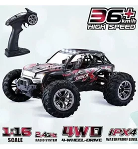 9137 1/16 Radio Control 2.4G 4WD Car W/LED Light Off-Road Monster Truck Red RC - Picture 1 of 8
