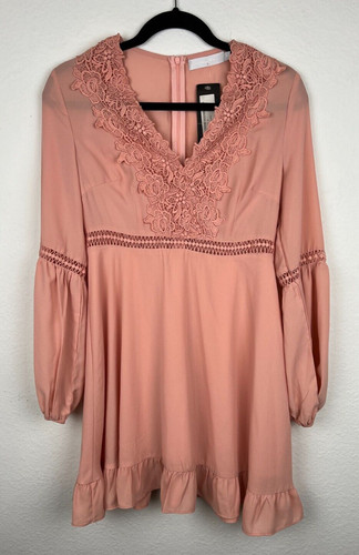 VETEMENTS Abito Lucy Wang blush medio Stephanie tuffo babydoll ricamato contadino nuovo con etichette