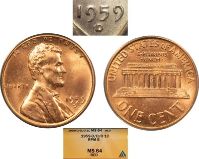 1959-D/D/D 1c Lincoln Memorial Small Cent - Triple RPM-5 - ANACS MS 64 RD- B1871 - Image 1 of 4