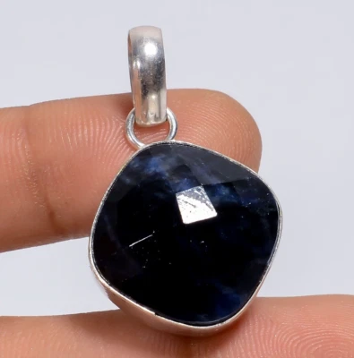 Cojín de zafiro azul natural piedras preciosas moda colgante artesanal joyería regalo Foto 1 de 4