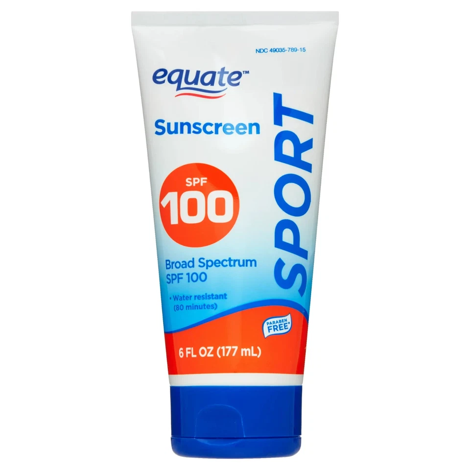 Equate Sunscreen SPF 100, Sport, Water Resistant. Paraben Free (6 oz - 177 ml)