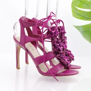Via Spiga Women's Deedee Sandal Size 8.5 Strappy Heel Floral T-Strap Hot Pink - Picture 1 of 14