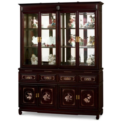 US SELLER Dark Cherry Rosewood Oriental China Cabinet with Mother of Pearl Inlay - Image 1 of 4