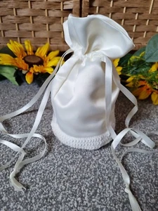 Vintage Dolly Pouch Bag, Cream White Satin, Sequins, Drawstring RETRO FAB CUTE - Picture 1 of 6