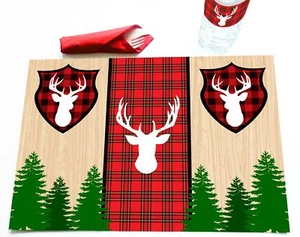 Holzfäller Party Deko - 12 Tischsets - Holzfäller Deko - Wald - Bild 1 von 1