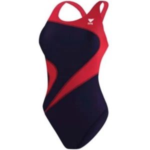 TYR Girls Durafast Alliance T-Splice MaxBack One Piece Swimsuit Navy Red 28/L - Picture 1 of 6