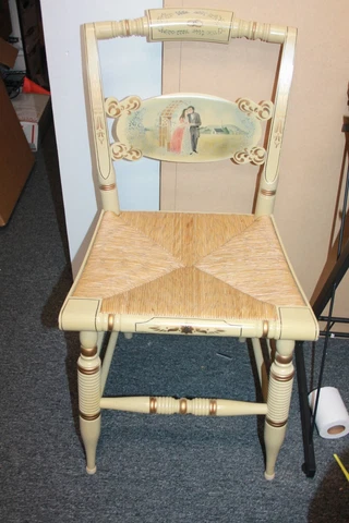 Vintage L. Hitchcock chair Stenciled Wedding Couple scene off white gold stencil Cover