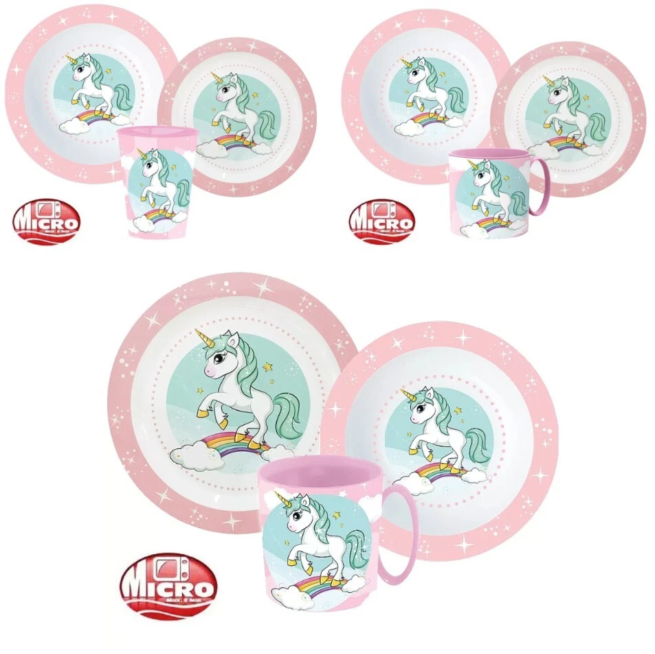 Einhorn Unicorn Kindergeschirr Set 3 tlg. Esset Frühstücksset Geschirrset ☆ - Bild 1 von 1