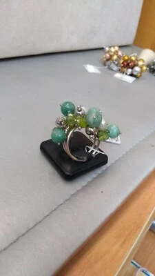 Anello argento 925 con ciuffo  di pietre cod.3218 verde - Immagine 1 di 2