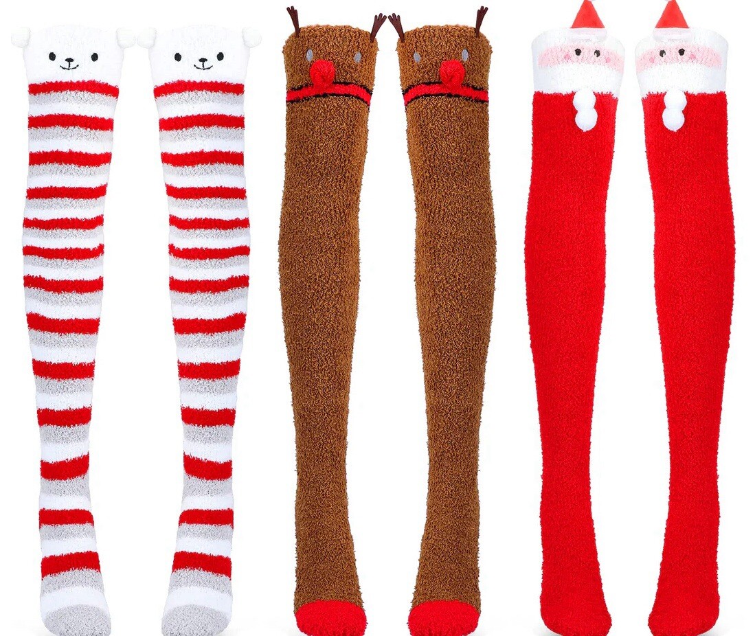 2 Packs Women Knee High Winter Socks For Xmas, Warm Soft Novelty Socks