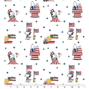 Peanuts Patriotic Fabric - Snoopy  Independence day   - White  - 100% Cotton - Picture 1 of 1