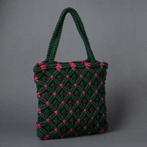 Macrame Bag With Natural Cording Boho Women Bags Green Side Bag Handmade Bags - Picture 1 of 4
