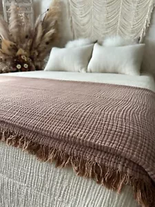 Organic Cotton Muslin Blanket, Cotton Muslin Bedcover, Boho Throw Blanket - Picture 1 of 15