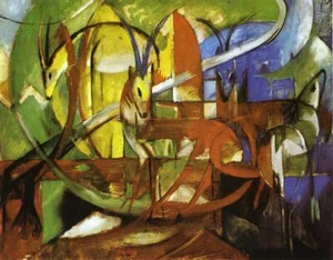 Handgefertigtes Ölgemälde Reproduktion auf Leinwand, Gazellen 1913 von Franz Marc FM020 - Bild 1 von 1