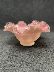 Fenton Art Glass Peach Blow Beaded Melon Ruffled Silver crest Bowl 6-1/2" dia - Picture 1 of 4