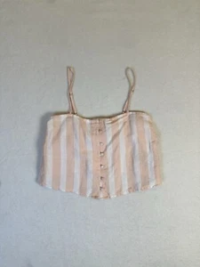 ROXY Crop Top Blouse Women XS / 6 Peach Pink White Spaghetti Strap Linen Cotton - Picture 1 of 12