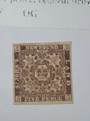 Newfoundland 1861 PHO #19 5 Pence Reddish  BrownLH,VF,OG,SC.11 80 40 - Image 1 of 4