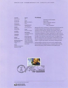 #0508 37c Yip Harburg Lyricist #3905 Souvenir Page - Picture 1 of 1