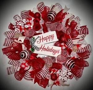 candy cane Christmas Wreath Large 20 " holiday wreath front door - Picture 1 of 1