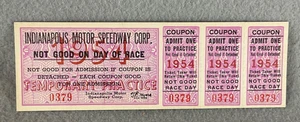 Indianapolis Indy 500 1954 Original Complete Unused Practice Ticket # 0379 - Picture 1 of 4
