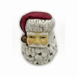 Vintage Keramik Weihnachtsmann Teelichthalter Leuchte Bartausschnitte Weihnachtsdeko - Bild 1 von 7