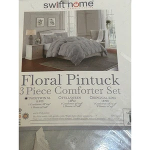 Floral Pintuck Comforter Set Twin/Twin XL Comforter & Sham Farmhouse Grey NEW - Picture 1 of 3
