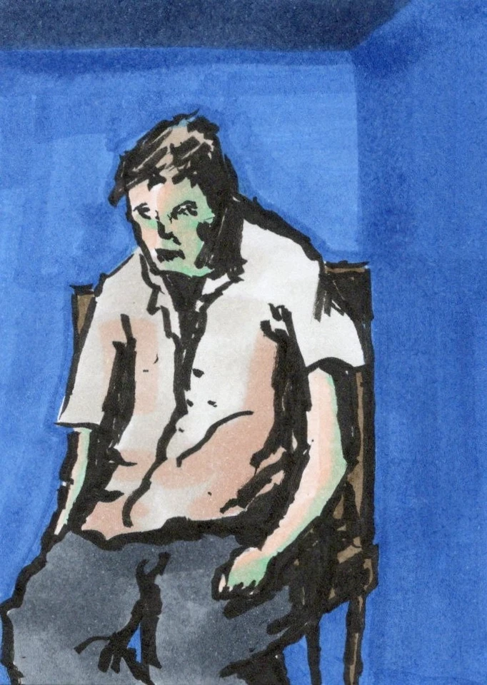 ACEO Arte Original - Azul - Expresionismo Tarjeta Surrealista Roble Kiefer Moore Foto 1 de 1