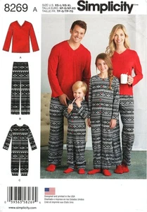 Simplicity 8269 Family Two-Piece Jumpsuit Matching Pajamas Kid XS-L, Adult XS-XL - Picture 1 of 7