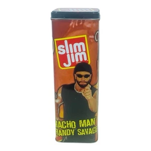 Vtg Slim Jim Macho Man Randy Savage Snap Into A Slim Jim Tin Storage Canister - Picture 1 of 10
