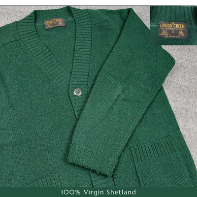 VTG Cross Creek 100% Virgin Shetland Wool Men's Small Cardigan Green Preppy USA - Image 1 of 4