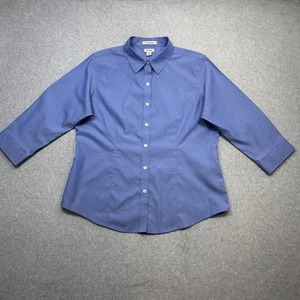 LL Bean Shirt Medium Blue Wrinkle Resist 3/4 Sleeve Button Up Pinpoint Oxford - Picture 1 of 12