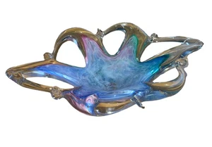 Vintage Art Glass Candy Dish Bowl Green Blue Pink White Swirl - Picture 1 of 5