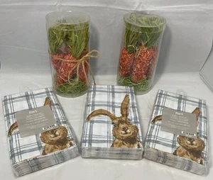 Pier 1 Easter Lot Henry Bunny Rabbit Buffet Napkins + Carrots/Grass Filler X 2 - Picture 1 of 7