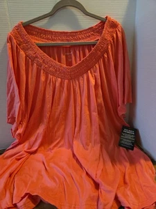 Woman Within Size 5x 38/40 Coral Color Short Sleeved Tunic Neckline Details - Picture 1 of 9