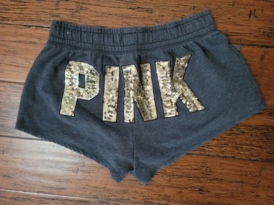 Rare! Y2K Victoria Secret PINK Sequin Bling Logo Medium Shorts - Image 1 of 4