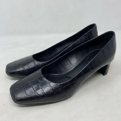 GEOX Respira Italia Cuero Negro Cocodrilo Repujado Puntera Cuadrada Tacones Talla 8 Foto 1 de 4