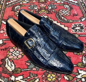 Zapatos Para Hombres David Eden Azul Marino Genuinos Cocodrilo Monje Correa Talla 10.5M, Hermosos - Imagen 1 de 13