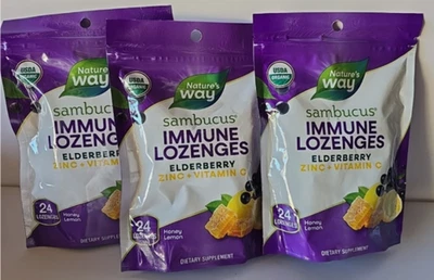 3/27 Nature's Way Sambucus Zinc Lozenges Honey Lemon 4 Packs W/ 24 Each Bag - Image 1 of 4