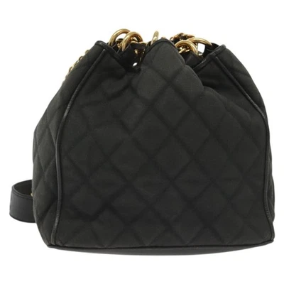 Bolso Bucket Chanel Vintage Cadena Cordón Acolchado Lona Negro Lona Hombro Foto 1 de 4