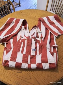 Vintage 1970s Adult Size Big Smith Overalls Carpenter Bib Red Striped Workwear - Picture 1 of 9