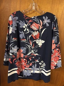 Dark Navy & Orange, Lavender, White Floral Jersey Top Charter Club Sz L 42-46” B - Picture 1 of 5